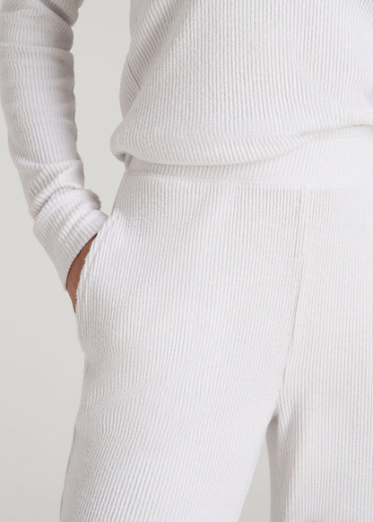 Ribbed Flare Lounge Pants for Tall Women in Cloud White