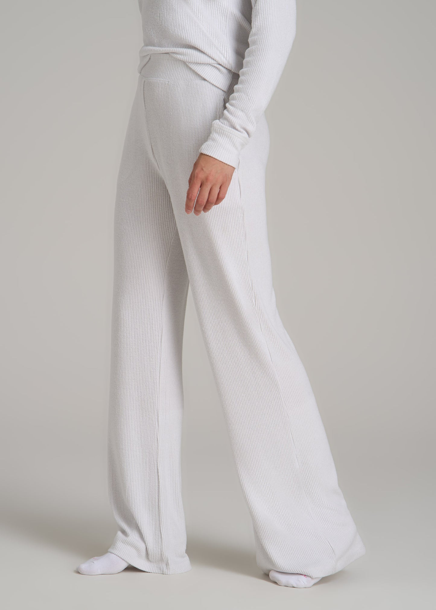 Women's Ribbed Flare Lounge Pants for Tall Women in Cloud White