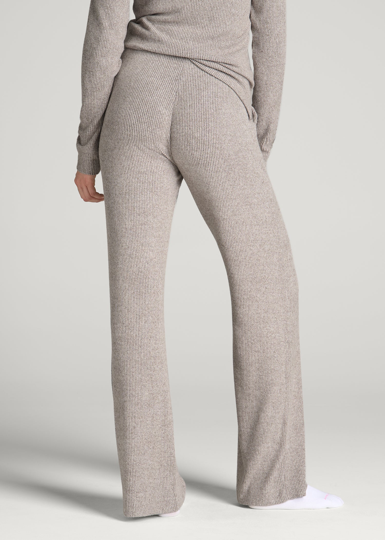 Ribbed Flare Lounge Pants for Tall Women in Coffee Quartz Mix