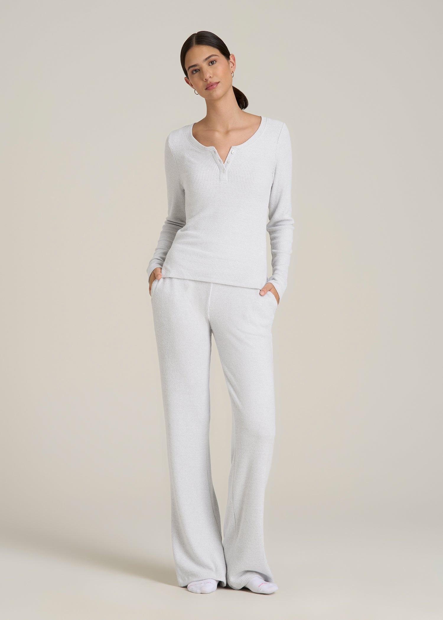 Women's Ribbed Flare Lounge Pants for Tall Women in Fog Grey Mix
