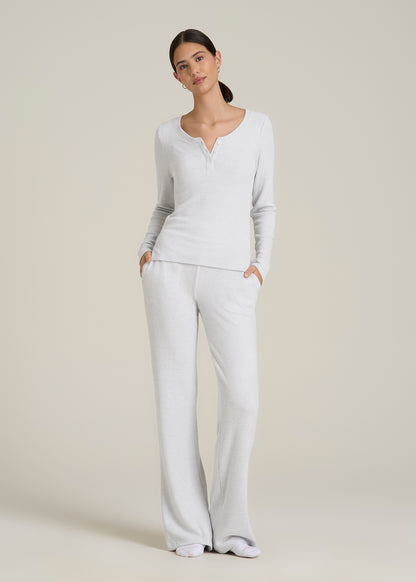 Women's Ribbed Flare Lounge Pants for Tall Women in Fog Grey Mix