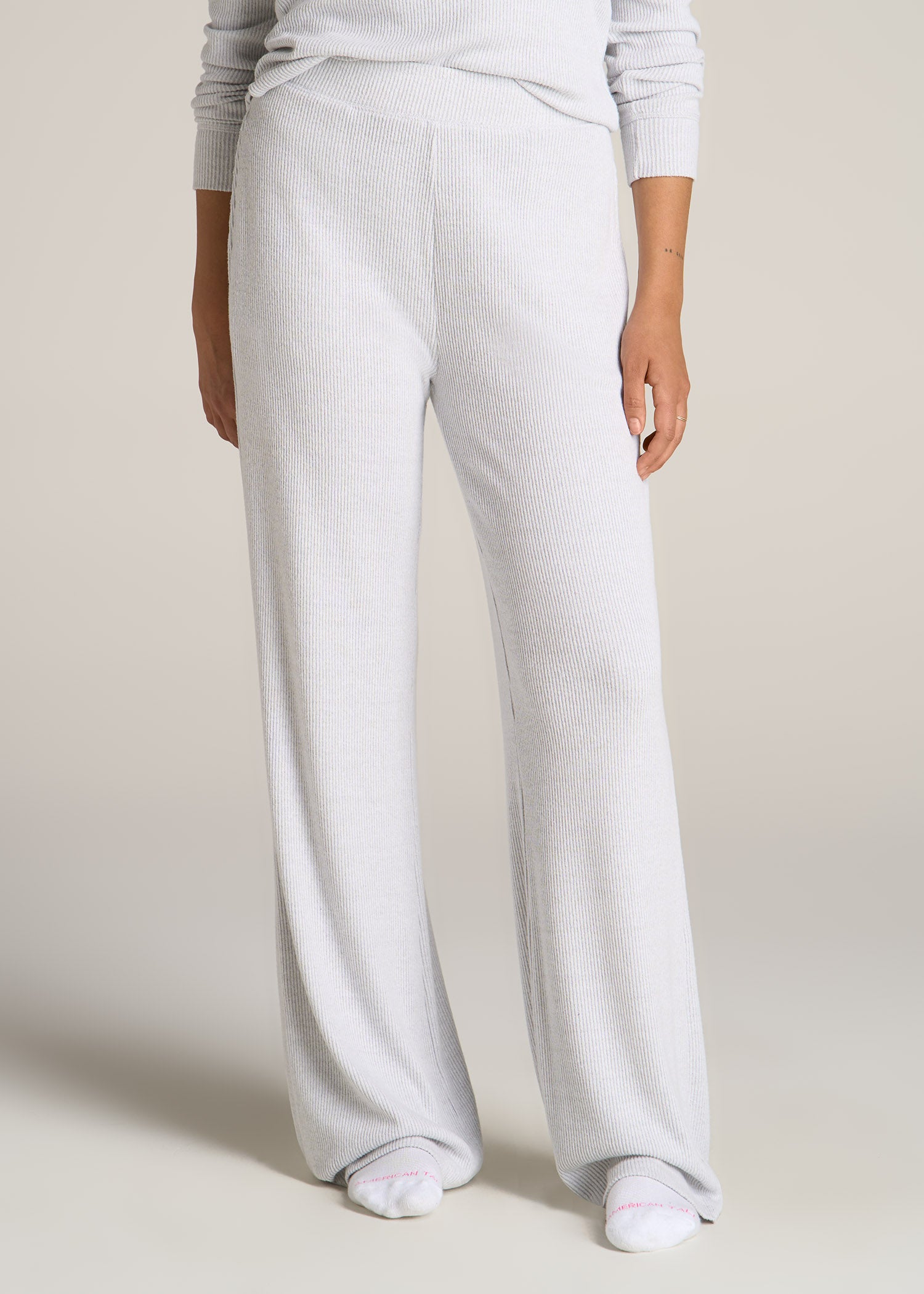 American-Tall-Women-Ribbed-Flare-Lounge-Pants-Fog-Grey-Mix-front