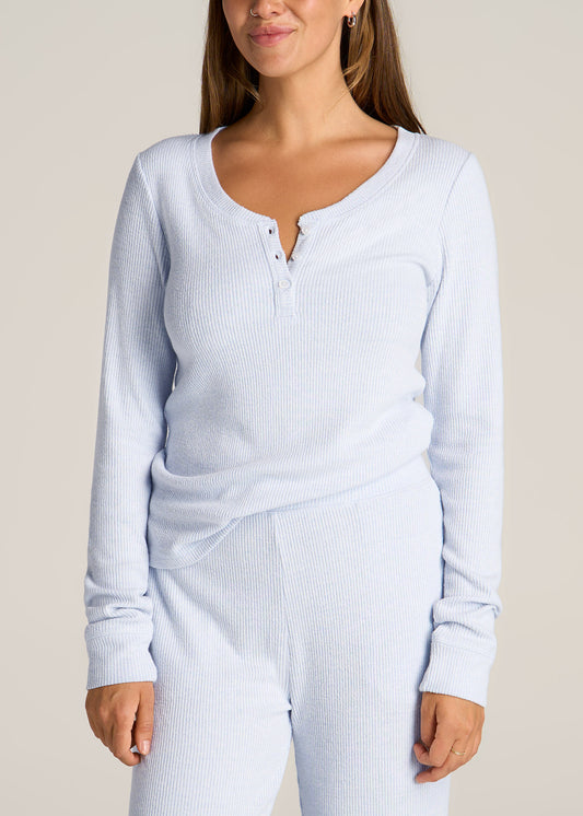 American-Tall-Women-Ribbed-Henley-Lounge-Top-Blue-Bird-Mix-front