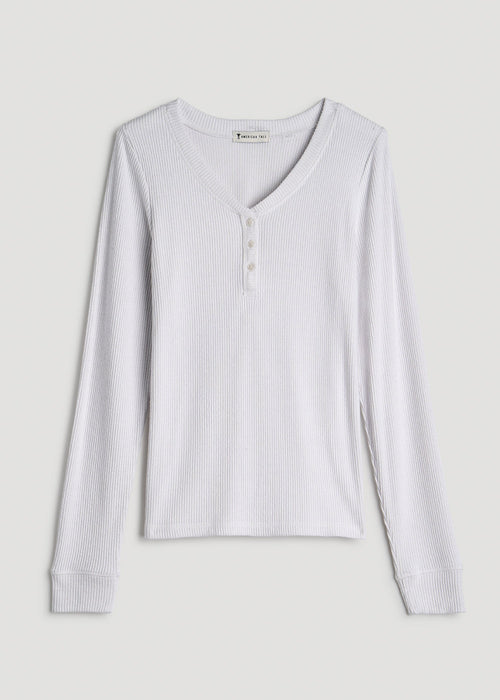 Ribbed Henley Lounge Top for Tall Women in Cloud White