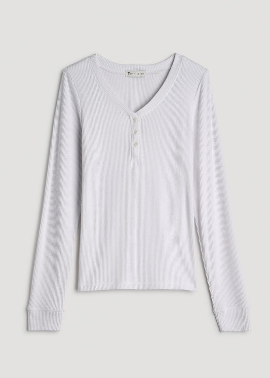 Ribbed Henley Top for Tall Women in Cloud White