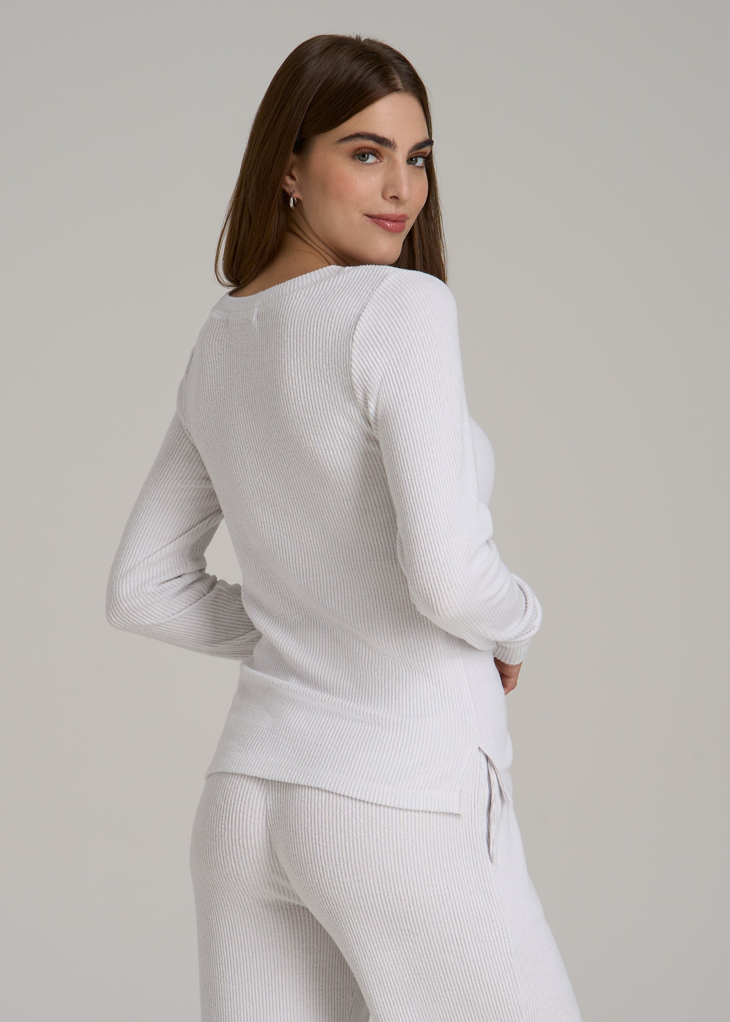 Ribbed Henley Top for Tall Women in Cloud White