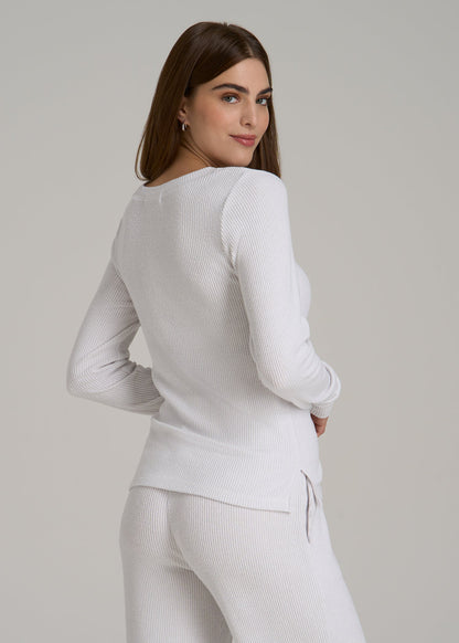 Ribbed Henley Top for Tall Women in Cloud White