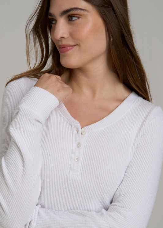 Ribbed Henley Top for Tall Women in Cloud White