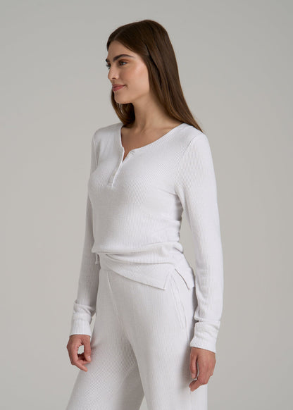 Ribbed Henley Top for Tall Women in Cloud White