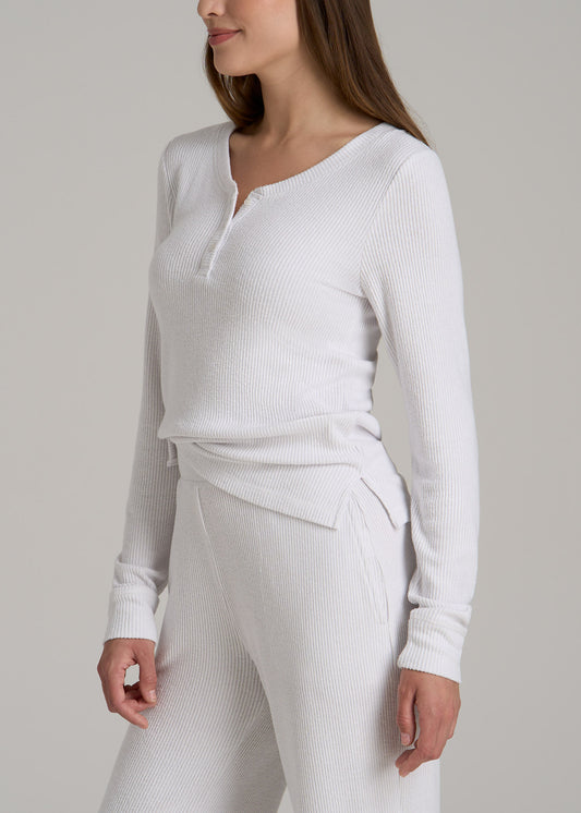 Ribbed Henley Top for Tall Women in Cloud White