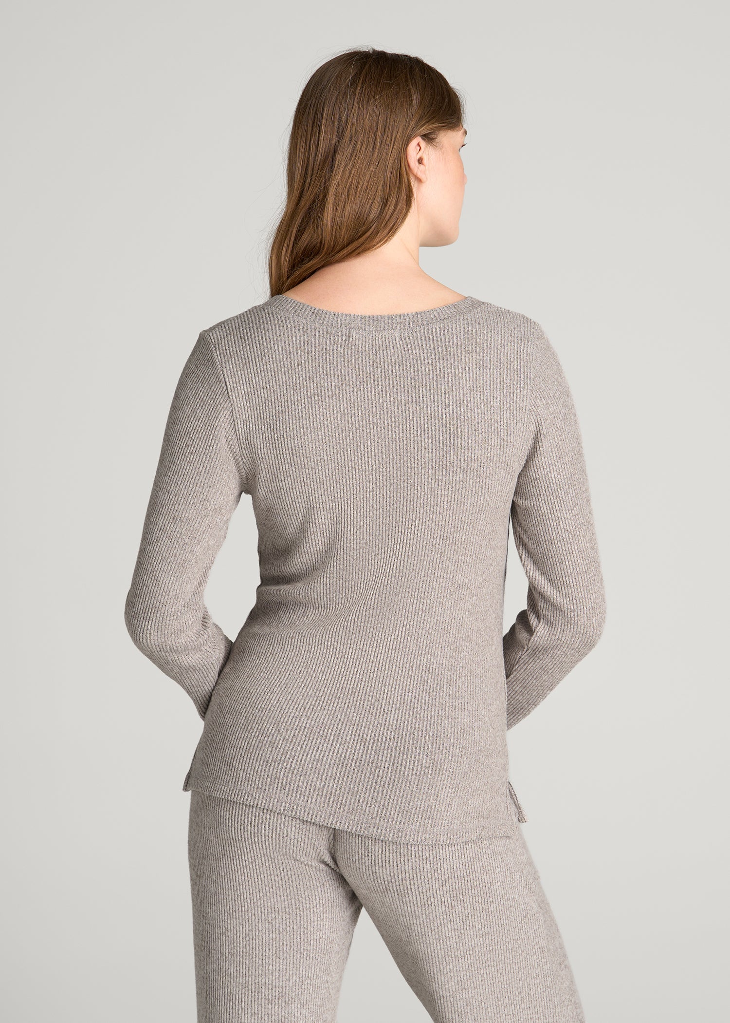 Ribbed Henley Lounge Top for Tall Women in Coffee Quartz Mix