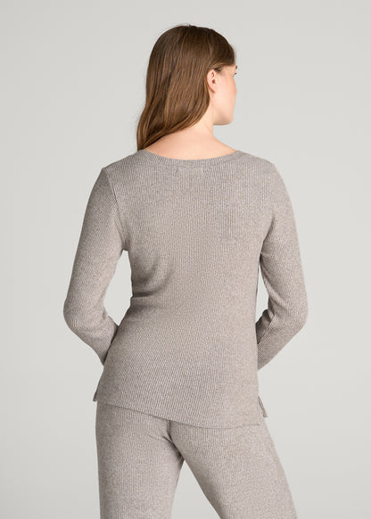 Ribbed Henley Lounge Top for Tall Women in Coffee Quartz Mix