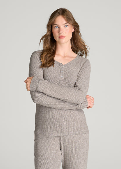 Ribbed Henley Lounge Top for Tall Women in Coffee Quartz Mix