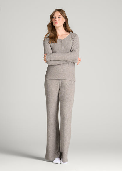 Ribbed Henley Lounge Top for Tall Women in Coffee Quartz Mix