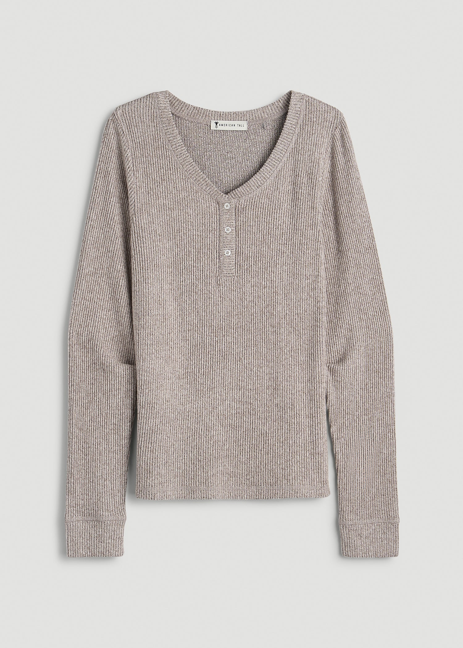 Ribbed Henley Lounge Top for Tall Women in Coffee Quartz Mix