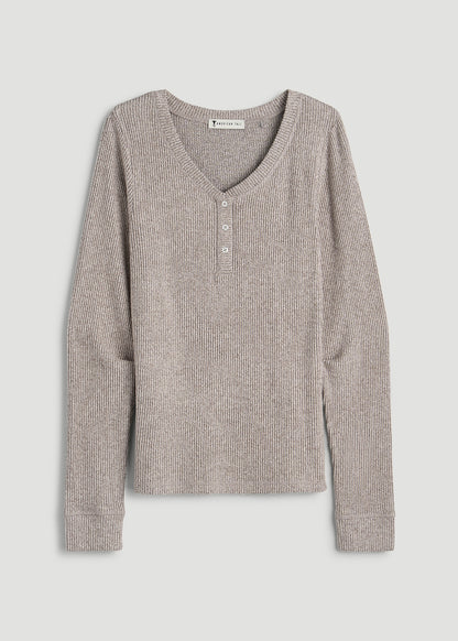 Ribbed Henley Lounge Top for Tall Women in Coffee Quartz Mix