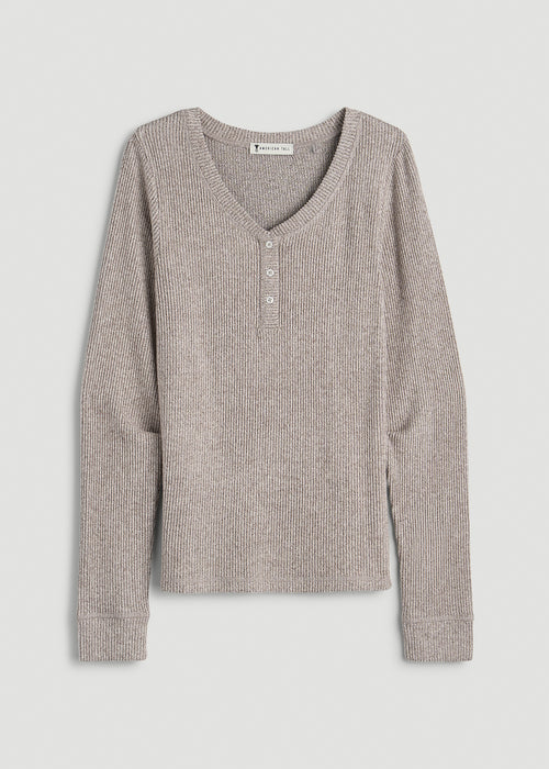 Ribbed Henley Lounge Top for Tall Women in Coffee Quartz Mix