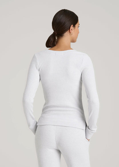 Ribbed Henley Lounge Top for Tall Women in Fog Grey Mix