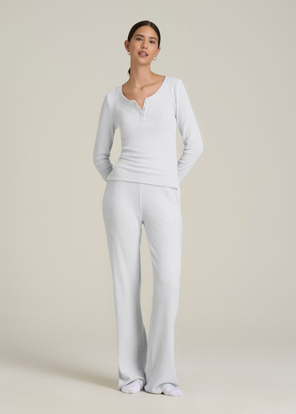 Ribbed Henley Top for Tall Women in Fog Grey Mix