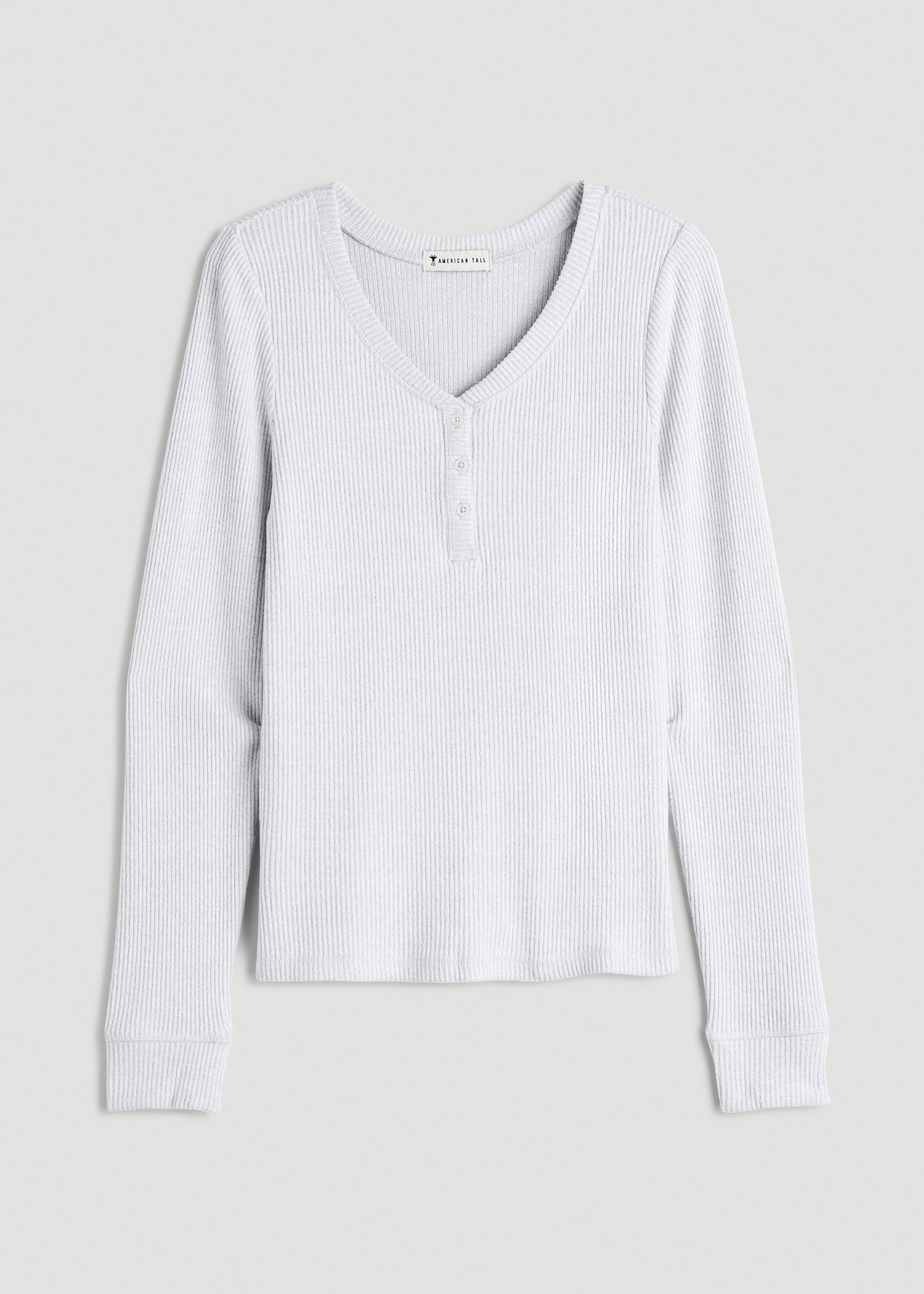 Ribbed Henley Top for Tall Women in Fog Grey Mix