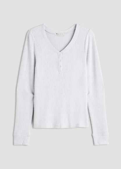 Ribbed Henley Top for Tall Women in Fog Grey Mix