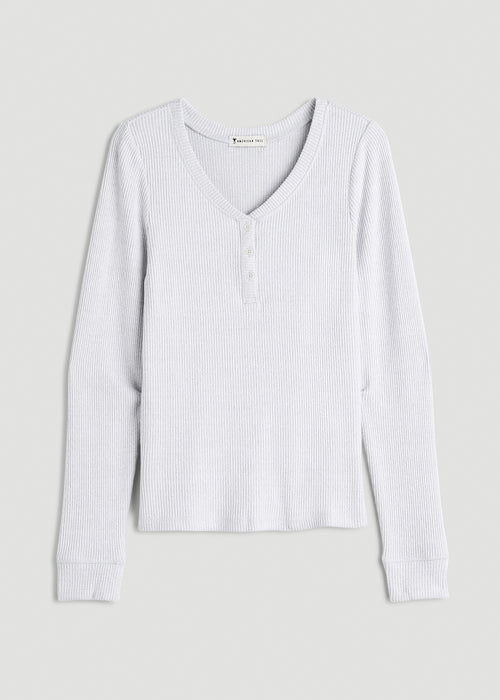 Ribbed Henley Top for Tall Women in Fog Grey Mix