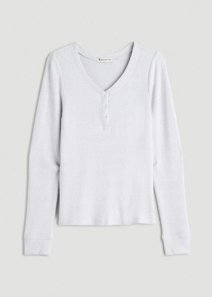 Ribbed Henley Lounge Top for Tall Women in Fog Grey Mix