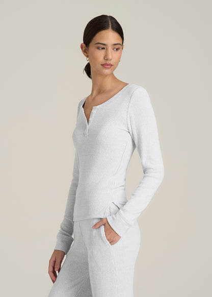 Ribbed Henley Top for Tall Women in Fog Grey Mix
