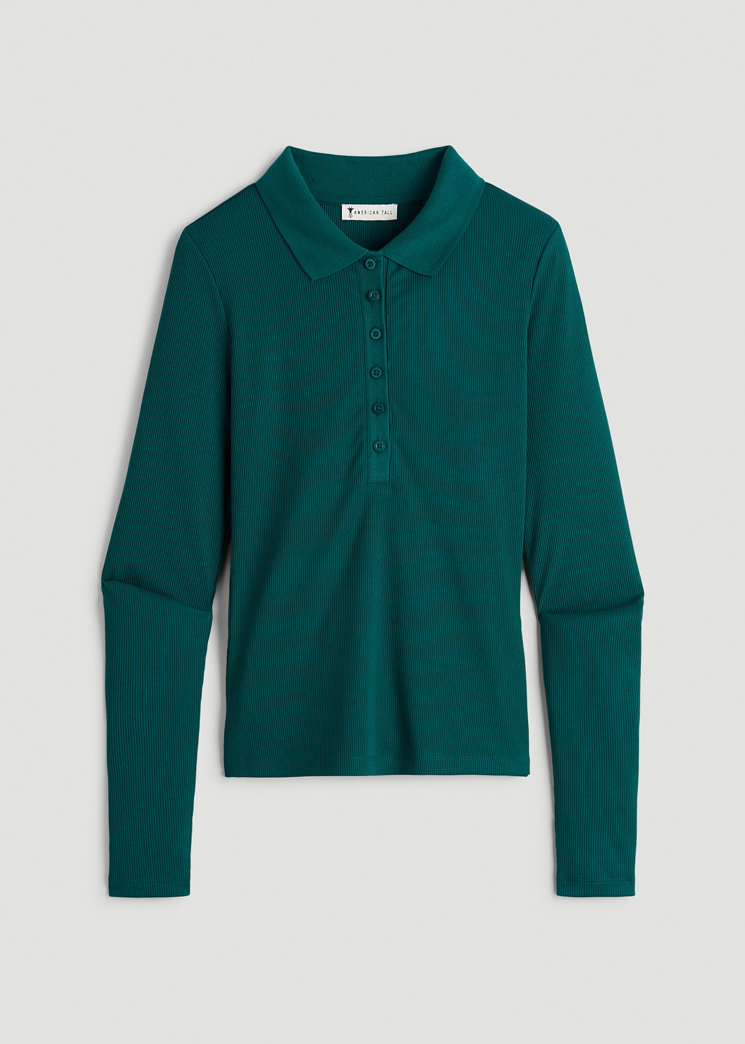 Ribbed Knit Long Sleeve Polo for Tall Women in Deep Teal