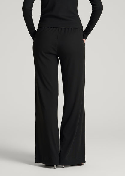 Ribbed Knit Wide Leg Pant for Tall Women in Deep Black