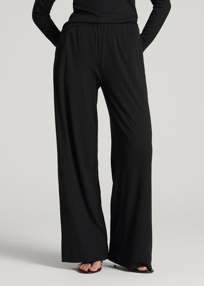 Ribbed Knit Wide Leg Pant for Tall Women in Deep Black