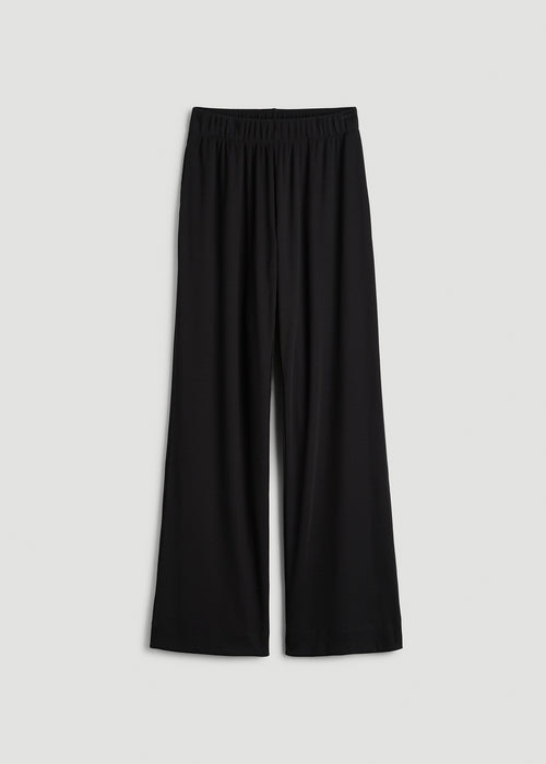 Ribbed Knit Wide Leg Pant for Tall Women in Deep Black