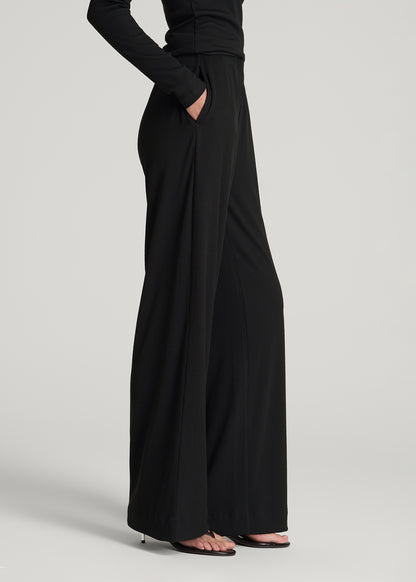 Ribbed Knit Wide Leg Pant for Tall Women in Deep Black
