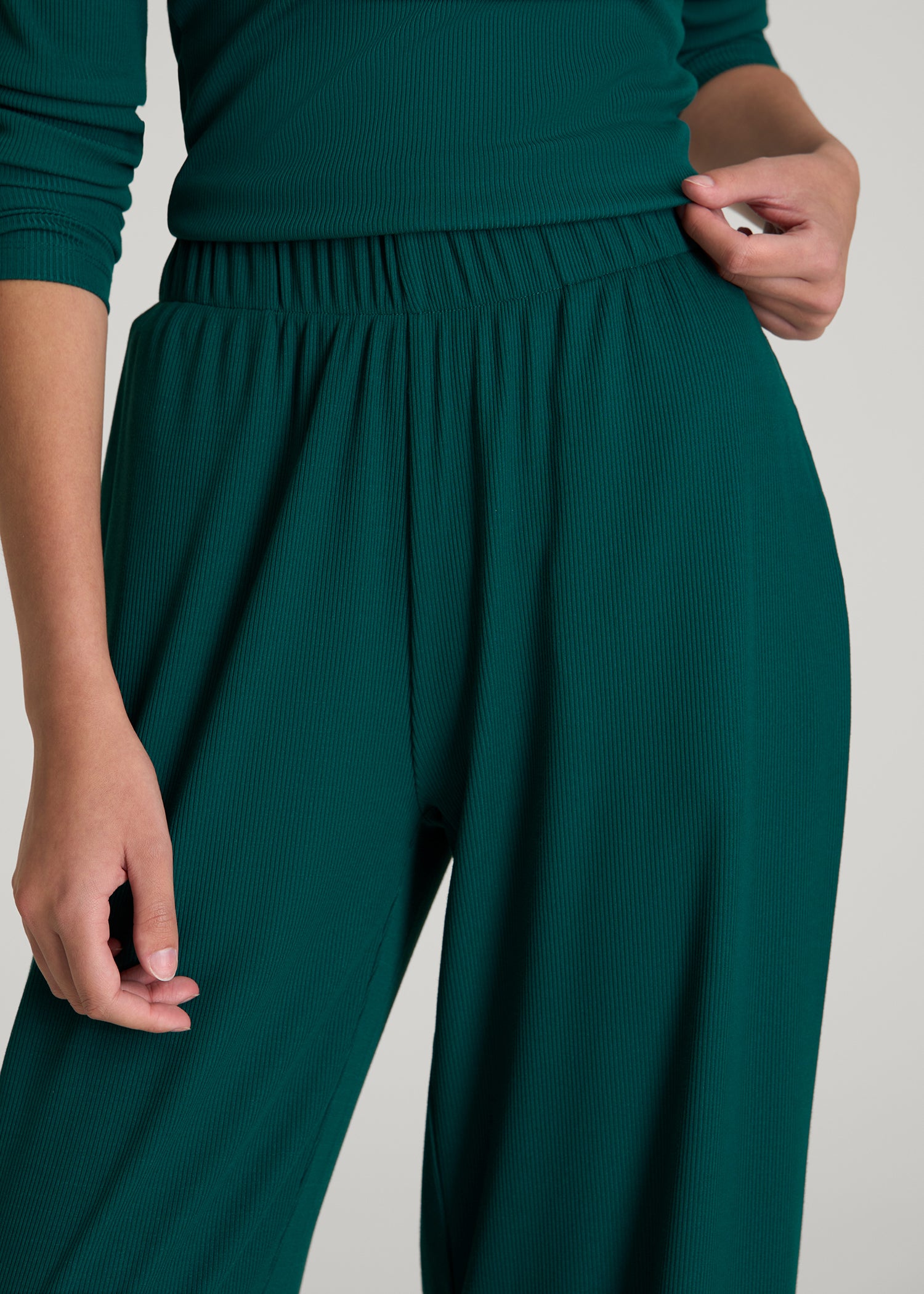 Ribbed Knit Wide Leg Pant for Tall Women in Deep Teal