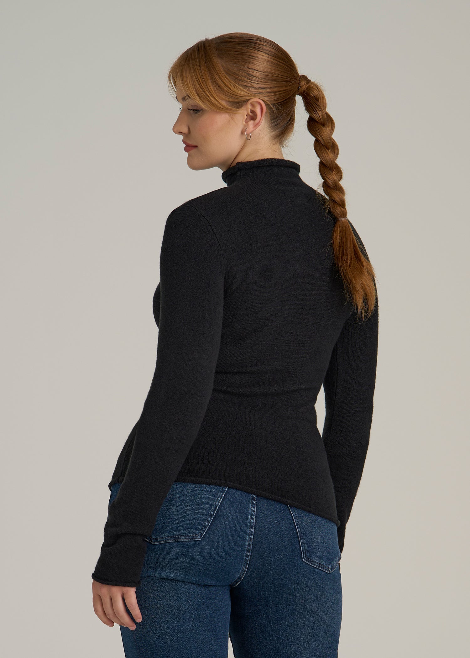 Rolled Mock Neck Sweater for Tall Women in Black
