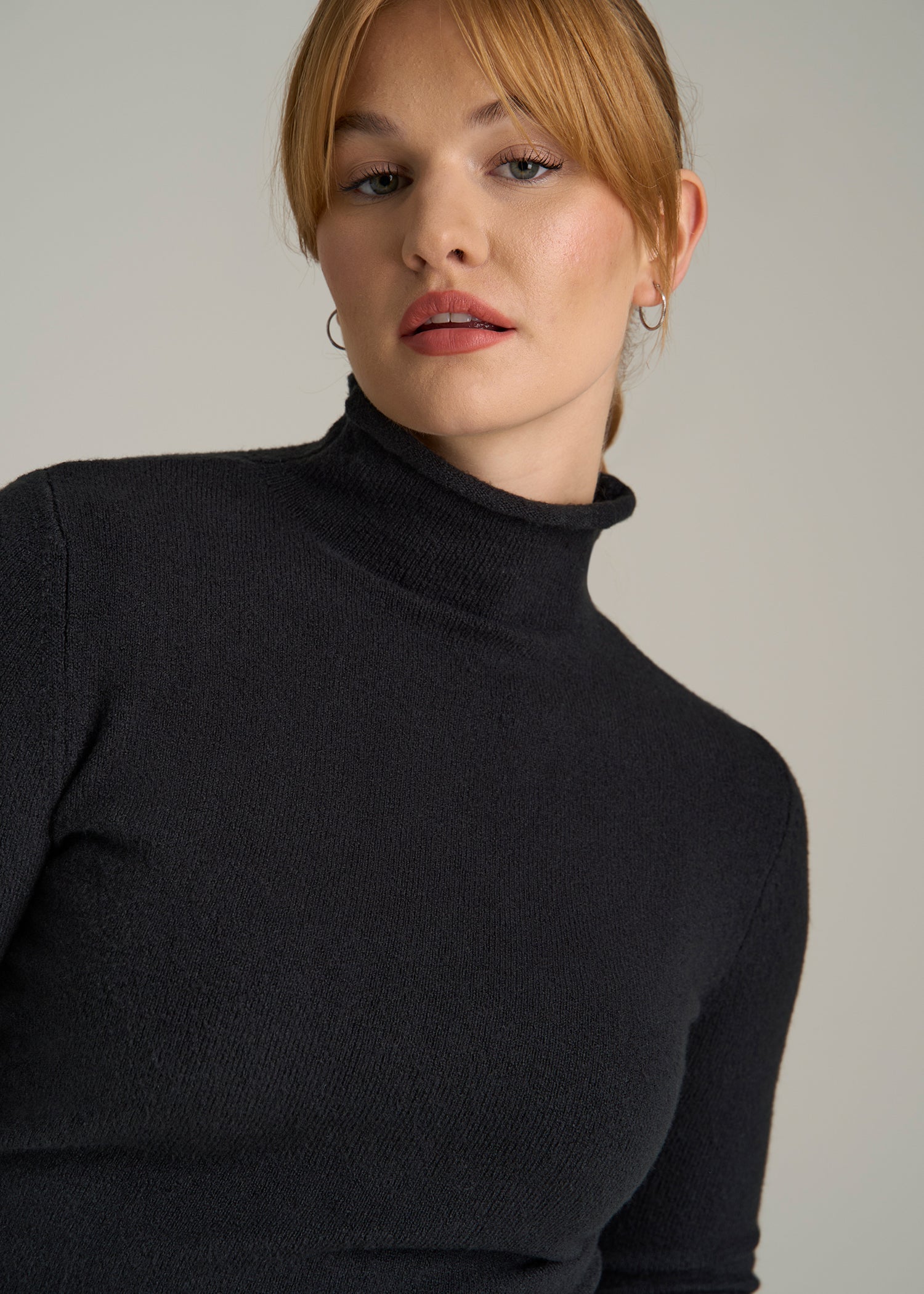 Rolled Mock Neck Sweater for Tall Women in Black