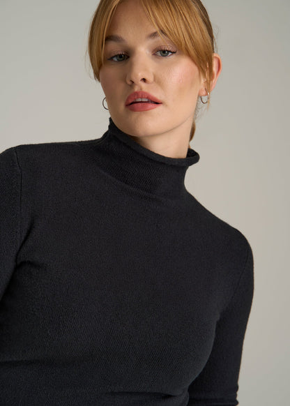 Rolled Mock Neck Sweater for Tall Women in Black