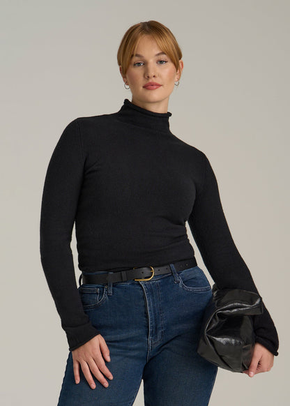 Rolled Mock Neck Sweater for Tall Women in Black