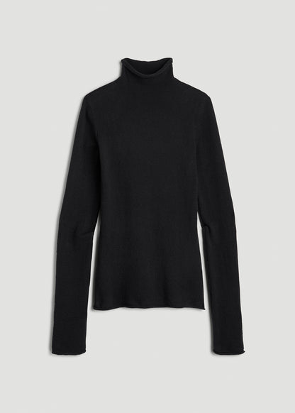 Rolled Mock Neck Sweater for Tall Women in Black