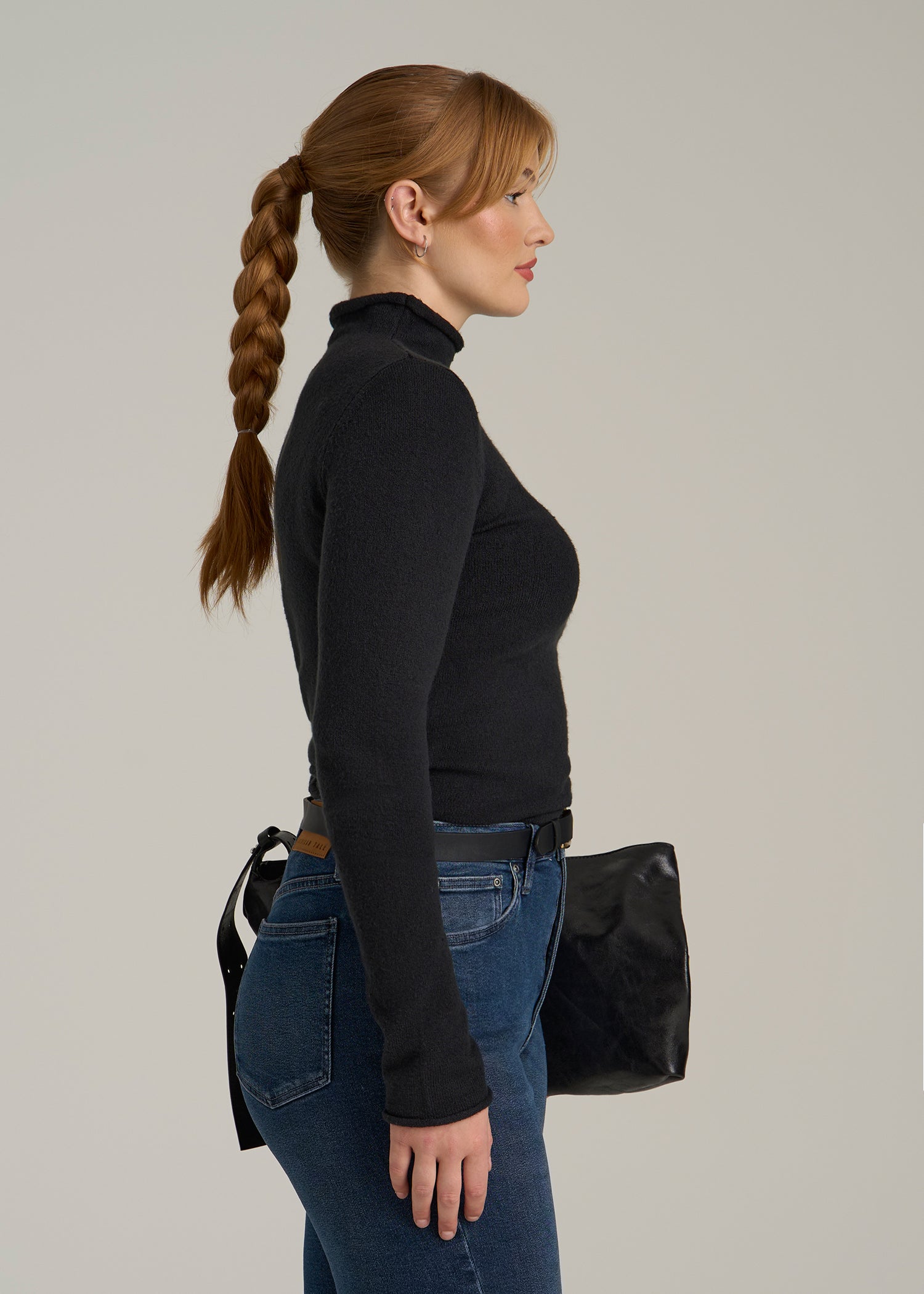 Rolled Mock Neck Sweater for Tall Women in Black