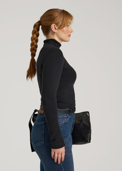 Rolled Mock Neck Sweater for Tall Women in Black
