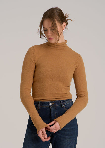 Rolled Mock Neck Sweater for Tall Women in Caramel