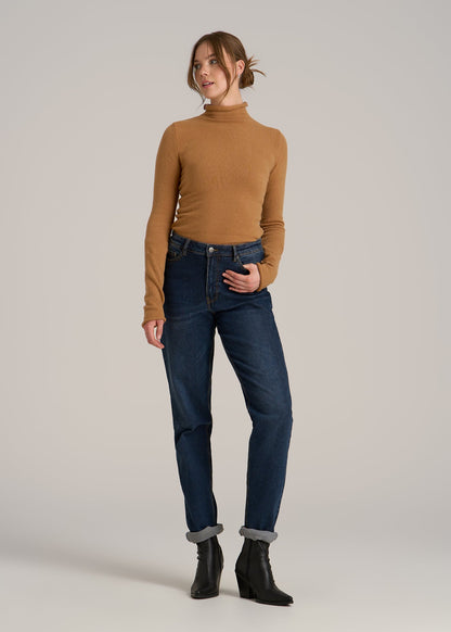 Rolled Mock Neck Sweater for Tall Women in Caramel