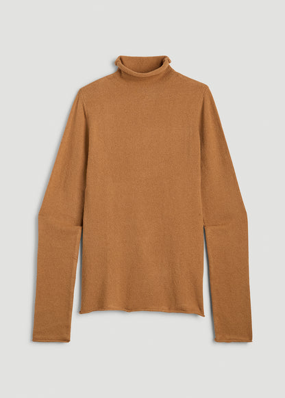 Rolled Mock Neck Sweater for Tall Women in Caramel