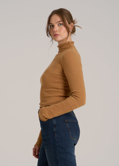 Rolled Mock Neck Sweater for Tall Women in Caramel