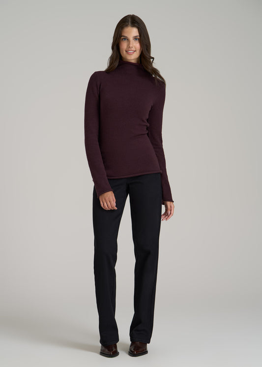 Women's Tall Rolled Mock Neck Sweater in Deep Purple