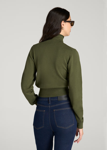 Rolled Neck Sweater with Tie for Tall Women in Bay Leaf