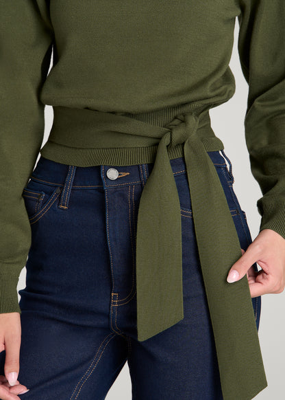 Rolled Neck Sweater with Tie for Tall Women in Bay Leaf