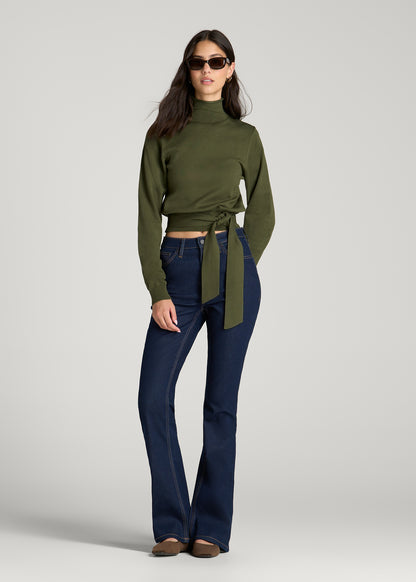 Rolled Neck Sweater with Tie for Tall Women in Bay Leaf
