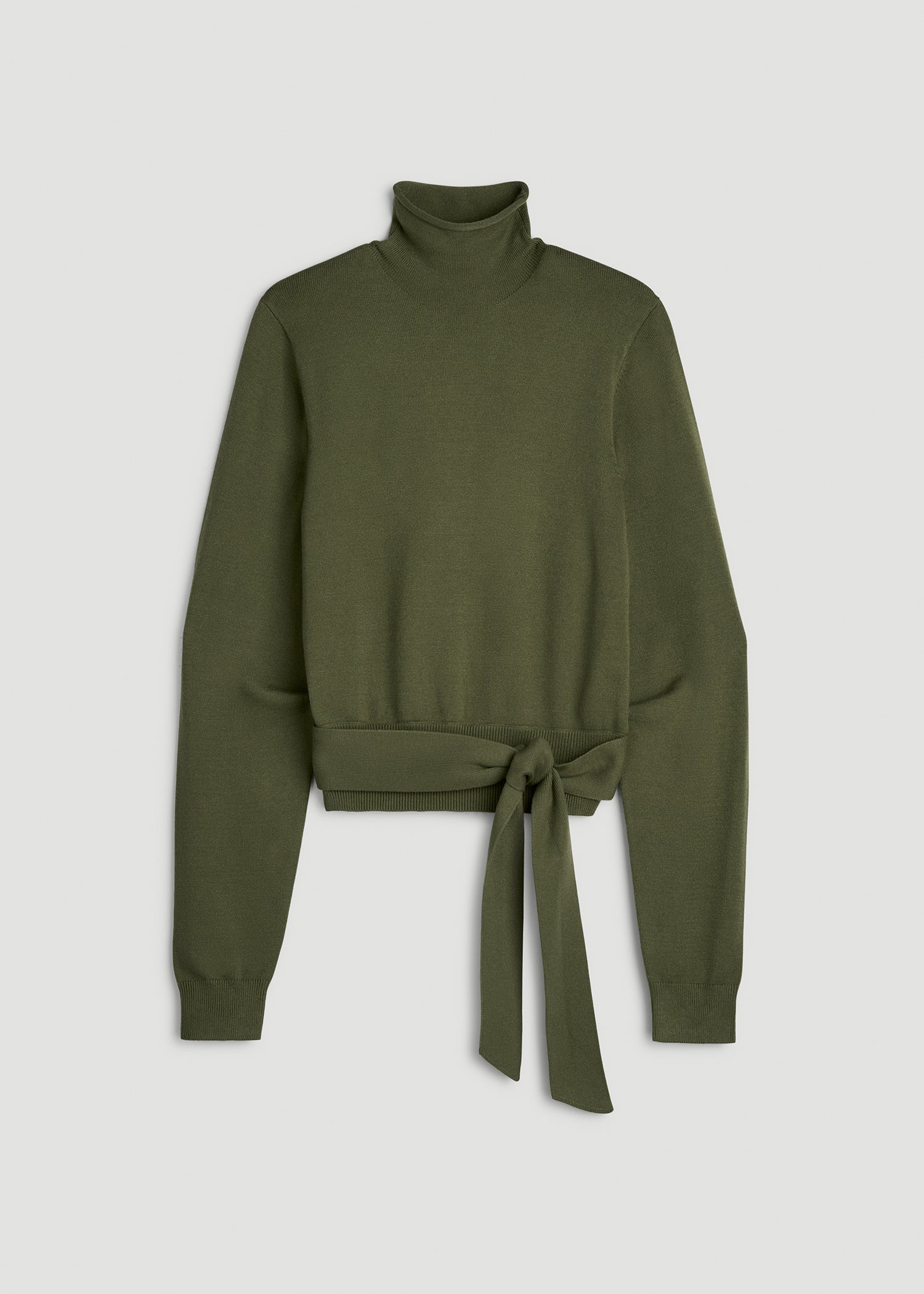 Rolled Neck Sweater with Tie for Tall Women in Bay Leaf